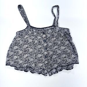 Free people black and white floral bottom front tiered tank top S